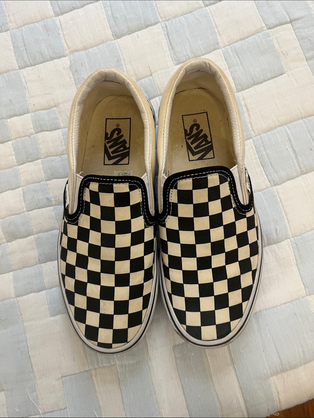 Vans Platform Checkerboard Slip-On Sneakers in Black & Cream - Picture 2 of 7